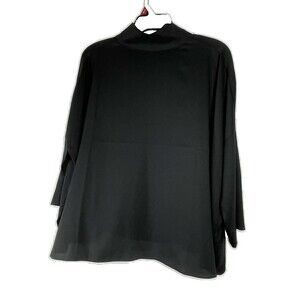 Chicos Black Label Shirt Womens XS Black Mock Neck Keyhole 3/4 Sleeve Blouse